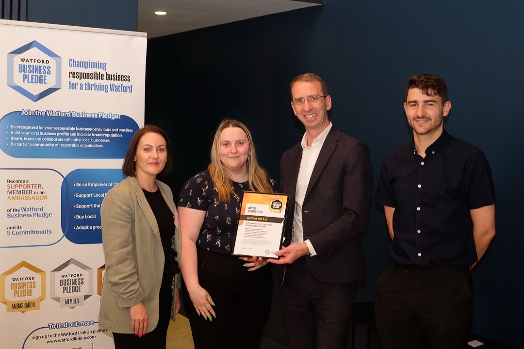 the Watford BID team accepting the Watford Business Pledge certification